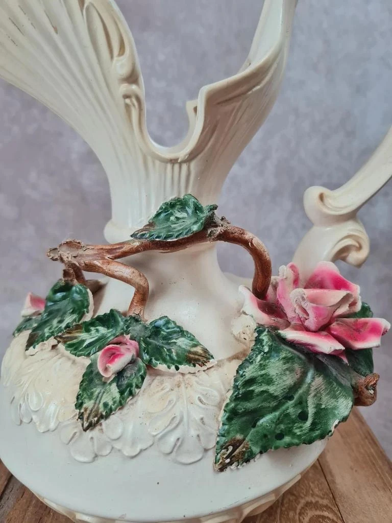 Vintage decoratief fonteinbakje 🌿 Barokke bloemenkeramiek – photo 2